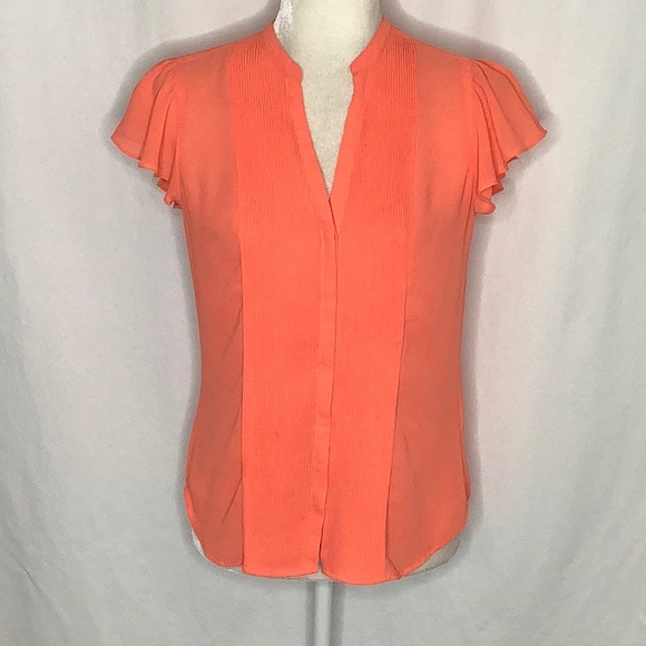 H&M Orange Button Down Blouse With Pintuck Detail Size 6 - Picture 16 of 16